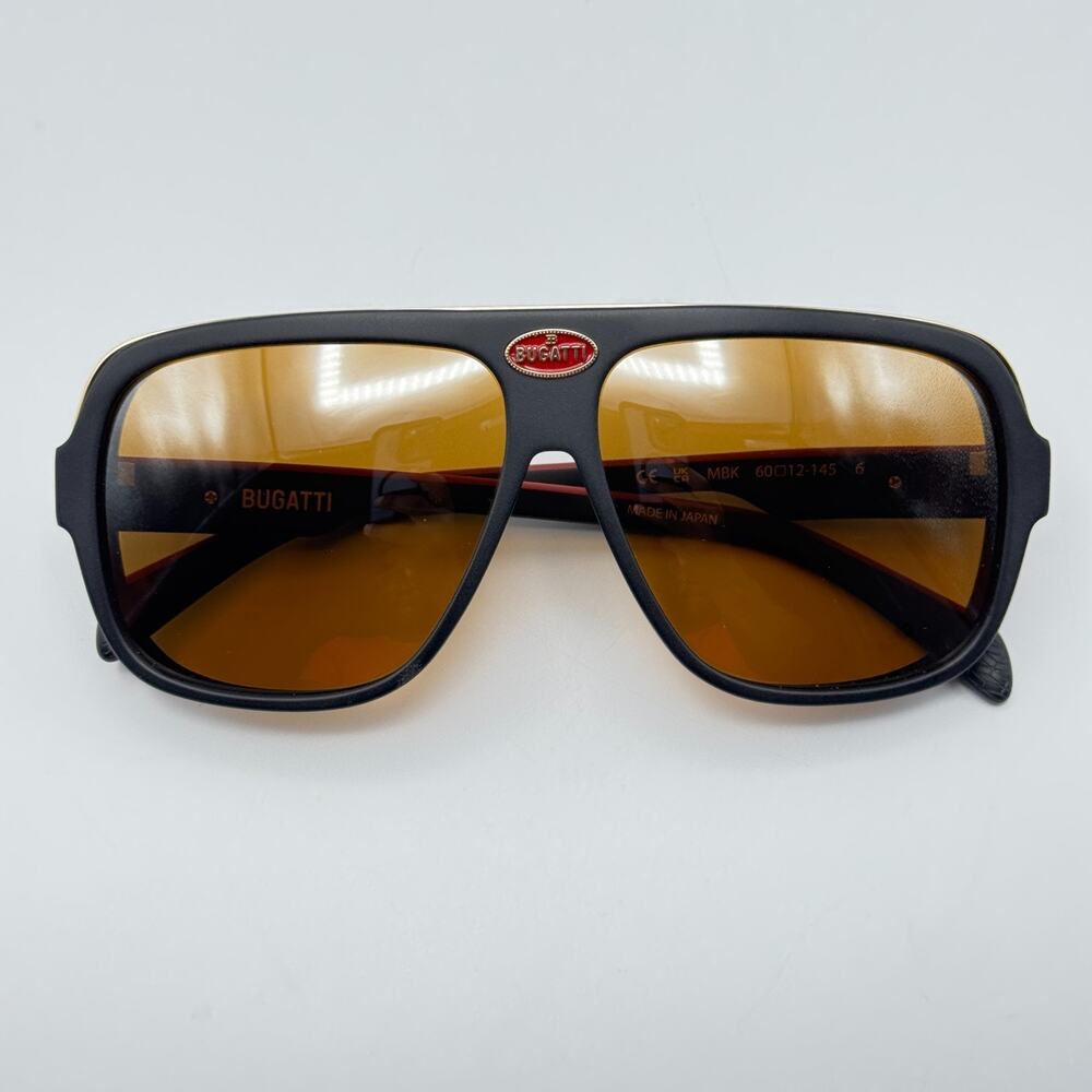 Bugatti Sunglasses Model 06 MBK Matte Black Aviator Frame Skylet Road Lens 60mm